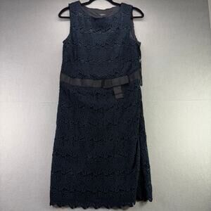 Talbots Women's Black Lace Sleeveless Dress with Bow Accent Size 8